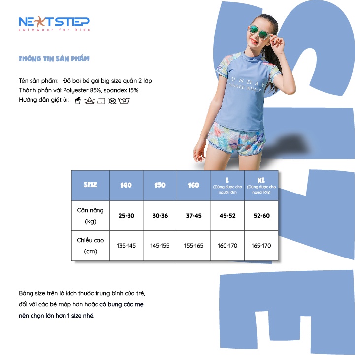 Đồ bơi bé gái 2 mảnh Big size dùng được cho người lớn size từ 25kg đến 60kg