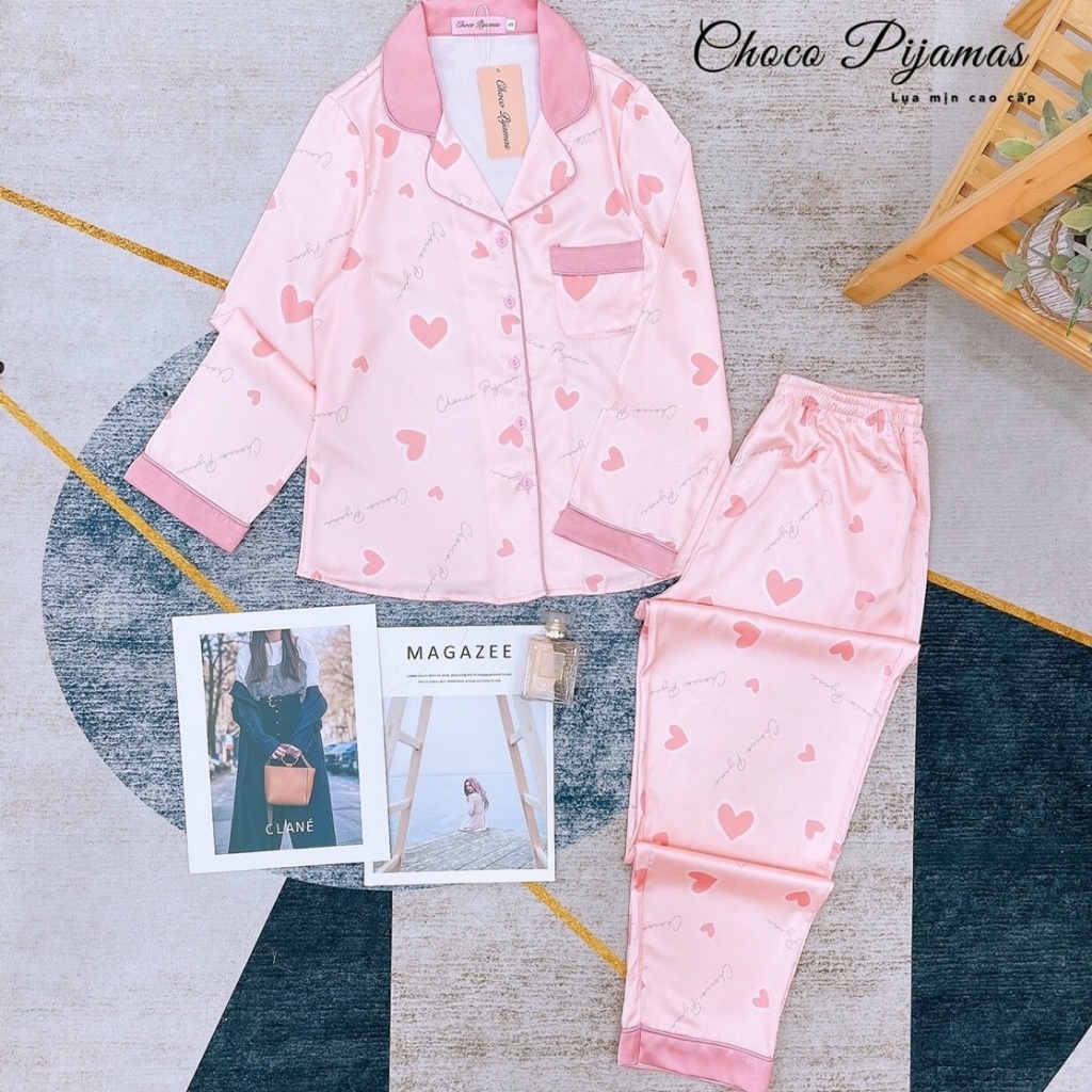 Bộ Pijama Dài Tay- Bộ Mặc Sau Sinh Ở Cữ - Đồ Nữ Mặc Nhà cao cấp chất lụa mịn mềm Choco Pijama (Hàng Loại 1)