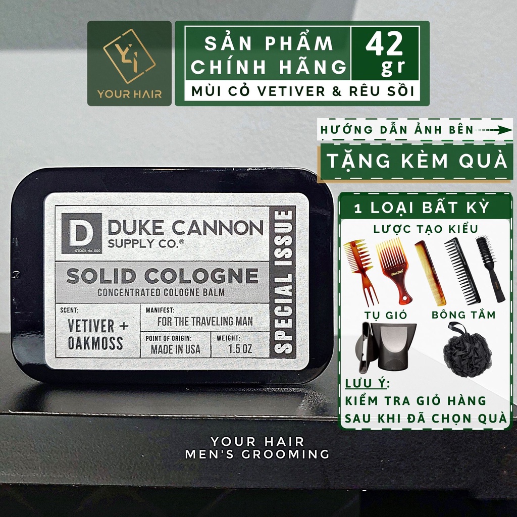 Nước hoa khô Duke Cannon SOLID COLOGNE - VETIVER + OAKMOSS - 42gr | Mùi hương Cỏ Vetiver & Rêu sồi