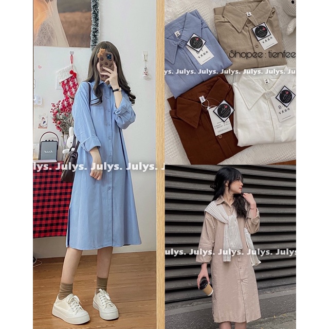 Váy sơ mi oversize thô hàn dáng dài