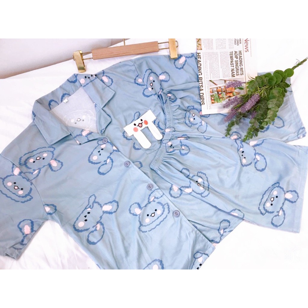 Bộ ngủ pijama họa tiết thỏ cute vải cotton