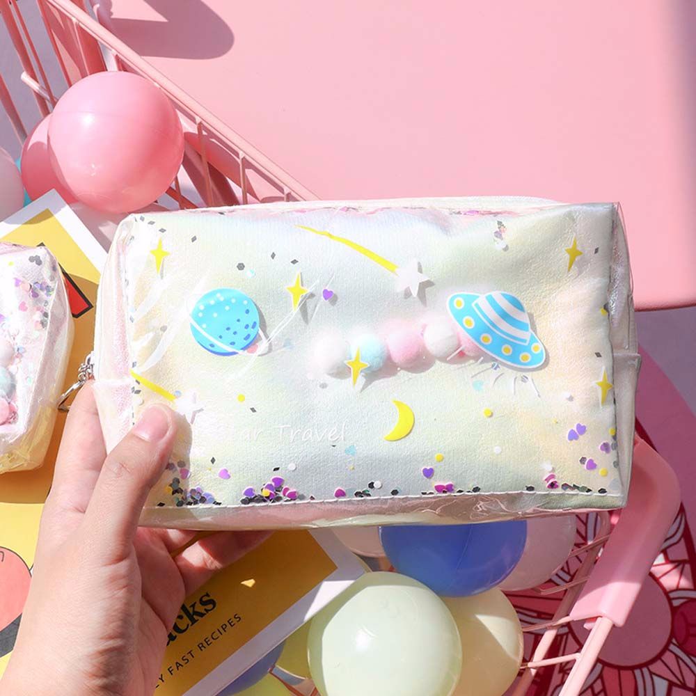 Túi Đựng Bút / Đồ Trang Điểm Bằng Da Màu Laser Lấp Lánh Nhiều Màu Sức Chứa Lớn Cho Trẻ Em