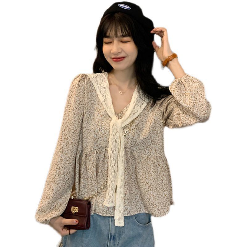 Áo Sơ Mi Hoa Cổ V Dáng Rộng Phối Ren Thời Trang Mùa Hè 2022 Dành Cho Nữ