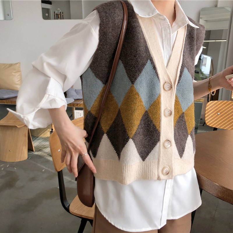 SUXI Áo Len Không Tay Cổ Chữ V Thiết Kế Thời Trang Cho Nữ