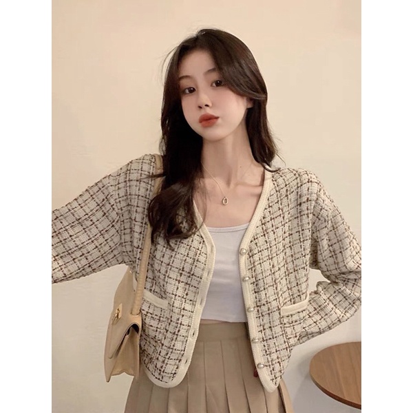áo khoác dạ tweed dáng ngắn