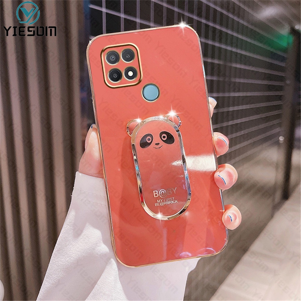 Ốp Điện Thoại Silicon Dẻo Mạ Màu Kèm Giá Đỡ Hình Vuông Cho OPPO A15 A15S A16 A16K A16E A54 A55 4G A53 A33 A31 A9 A5 2020