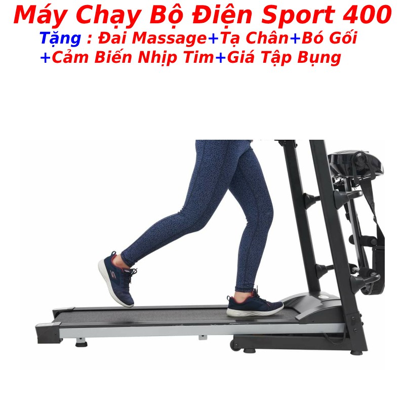 Máy chạy bộ điện Sport 400 đa chức năng tặng tạ chân yoga + giá tập cơ bụng + đai massage giảm mỡ bụng,bảo hành 5 năm