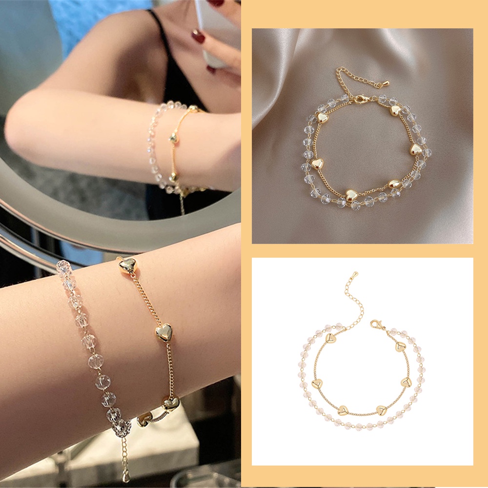 Vòng tay hai lớp mặt hình trái tim phong cách Hàn Quốc thời trang cho nữ