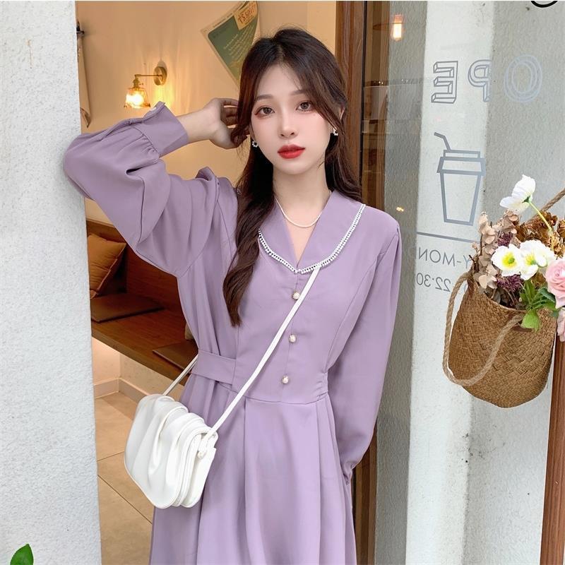 Đầm màu tím size lớn phong cách retro Pháp 17432