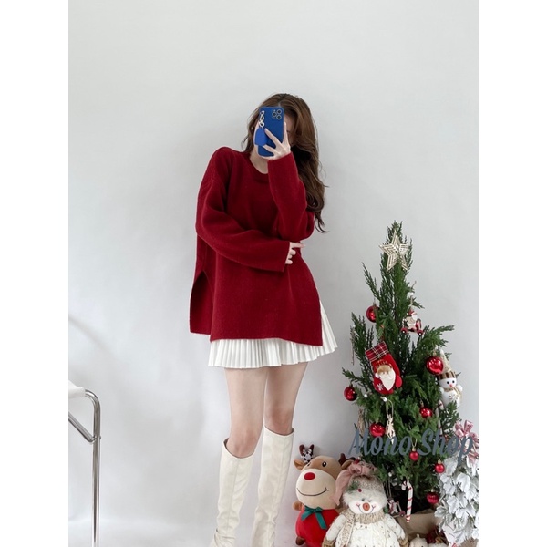 Áo len lông thỏ siêu mềm chất đẹp cổ tròn xẻ tà 2 bên Ảnh thật/ sẵn | BigBuy360 - bigbuy360.vn