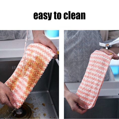 Microfiber Cleaning Cloth Rag Coral Fleece Striped Dish Towel  Super Absorbent Thicken Hand Towel  Household Cleanning Tools