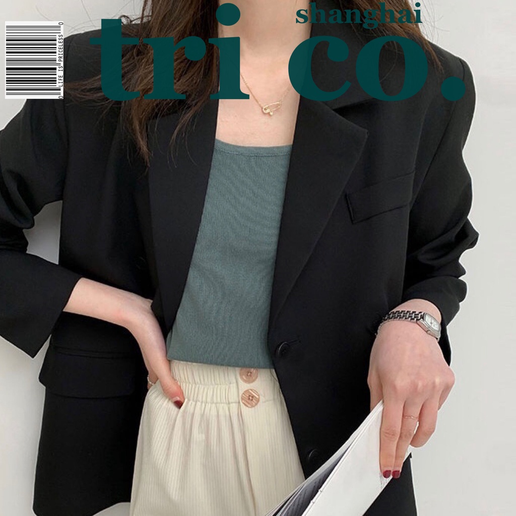 [free gift] Áo Khoác Blazer Màu Đen Thời Trang Xuân Thu Phong Cách Hàn Quốc Cho Nữ