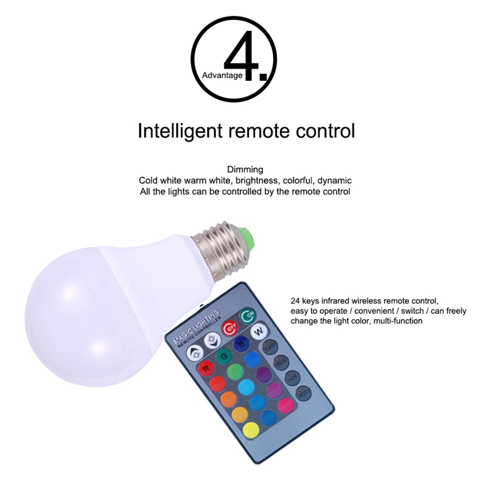 Bóng Đèn Led E27 3W 5W 10W 15W Nhiều Màu RGB Kèm Remote Điều Khiển Từ Xa 220V