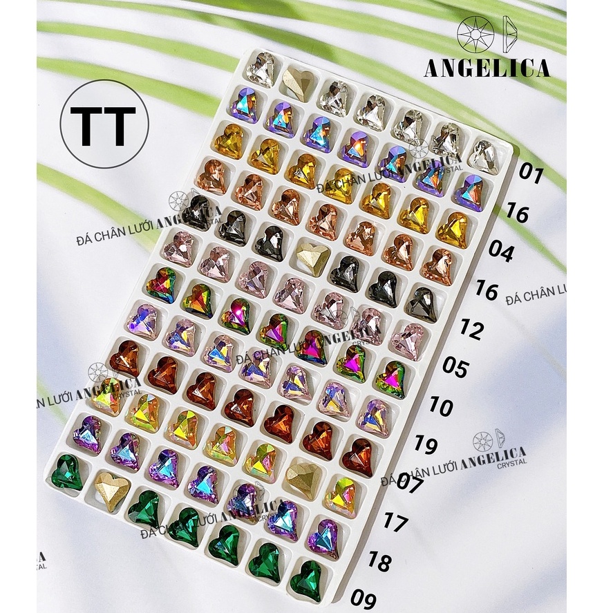Túi 10 Viên Đá khối Nail Trái Tim Chân Vàng Trang Trí Móng ANGELICA TT