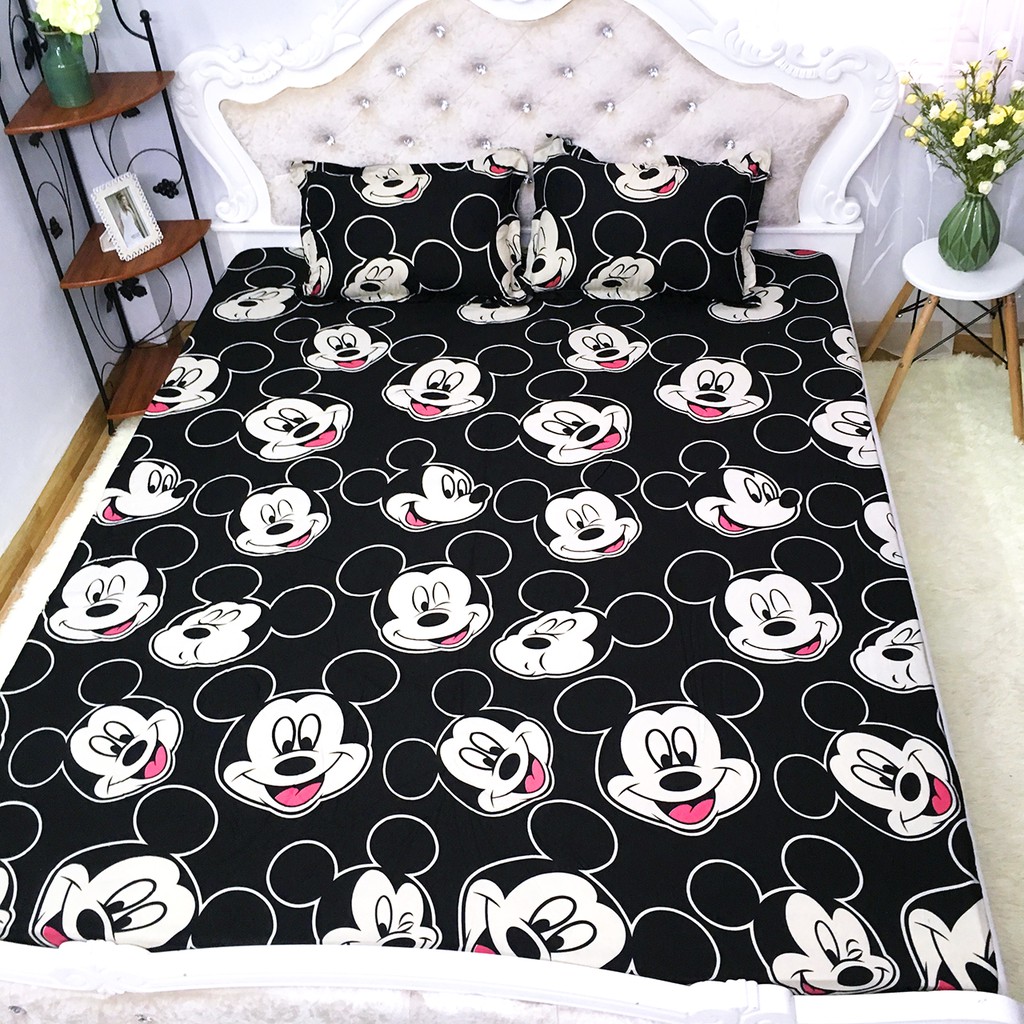 [RẺ VÔ ĐỊCH] Bộ Chăn Phao Kèm Ga Và Vỏ Gối Mẫu MICKEY ĐEN