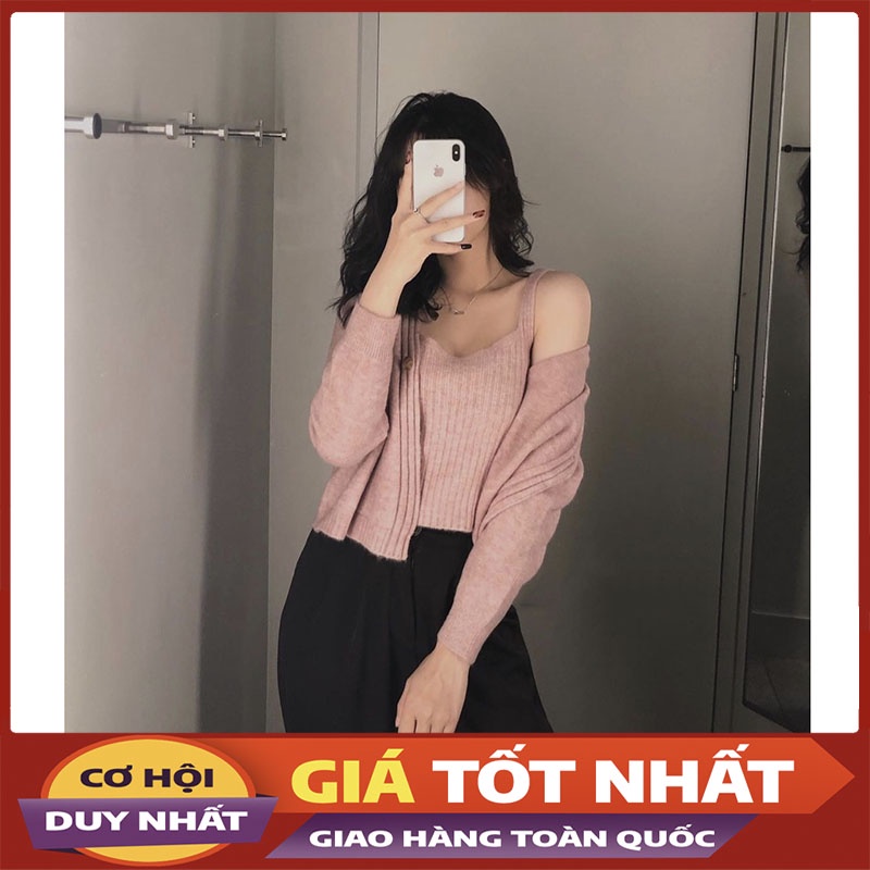 Sét Áo 2 Dây Kèm Áo Cardigan Len Hàng Quảng Châu M1072-Violet