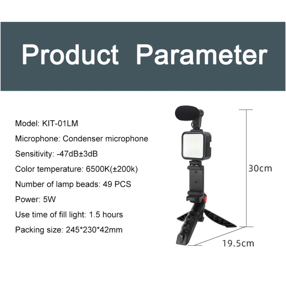 Giá Đỡ Điện Thoại Vlog Shot Kit Kiêm Mic Ghi Âm, Đèn Led, Gậy Tripods Có Điều Khiển Dùng Cho Quay Video Livestream Chụp