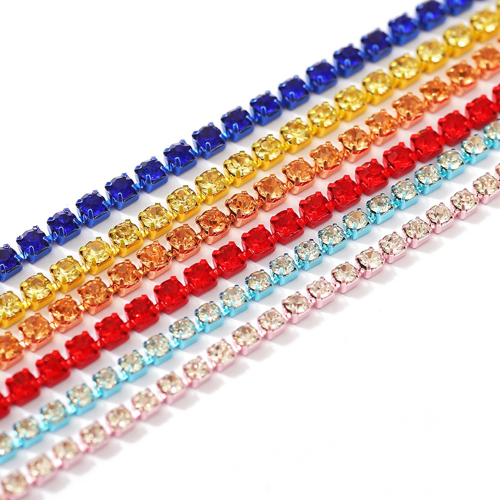 1 Yard Phụ Kiện Đá Pha Lê SS6 / SS8 / SS12 Nhiều Màu Sắc Trang Trí Đồ Thủ Công