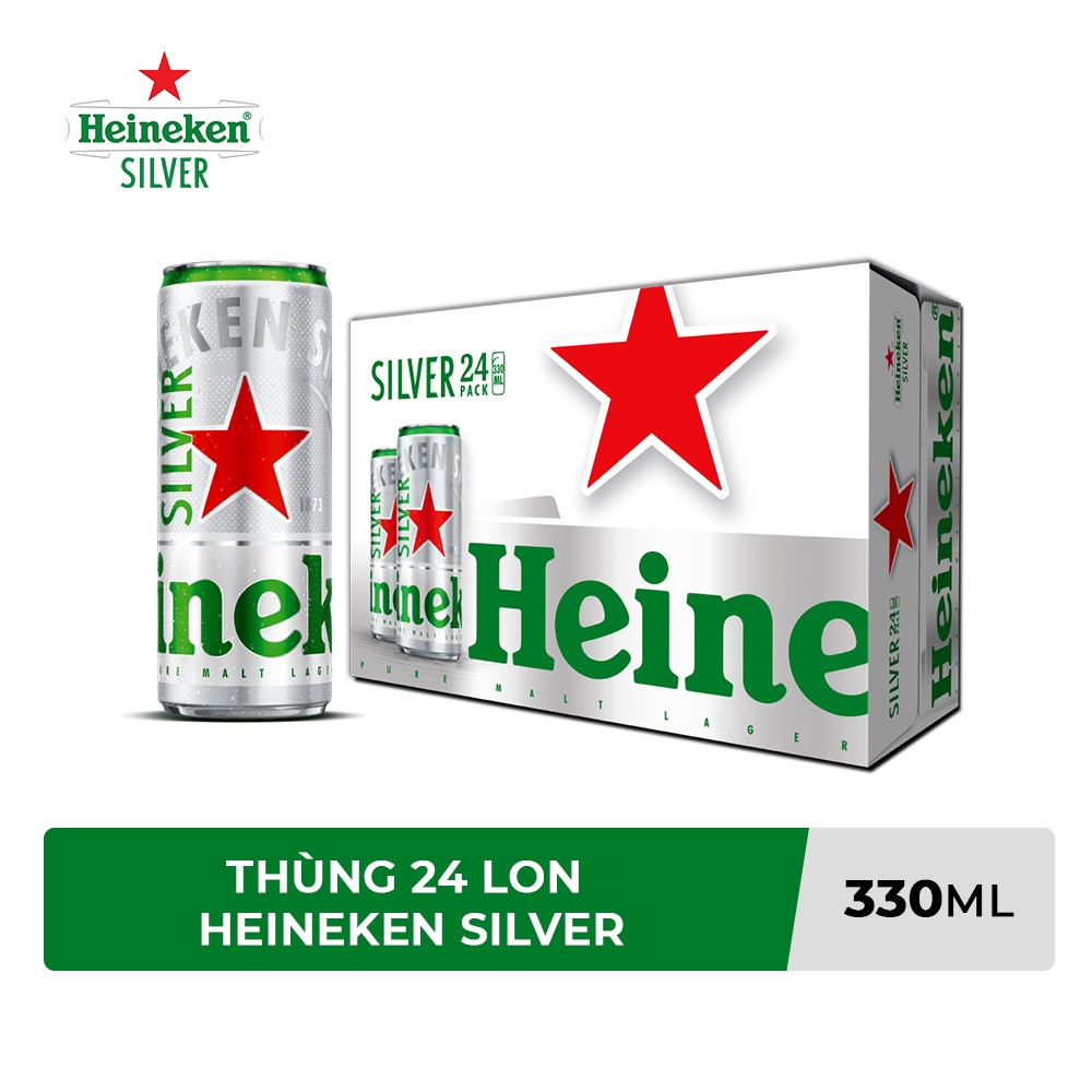 Hỏa tốc hcm thùng 24 lon bia heineken silver 330ml lon - ảnh sản phẩm 1