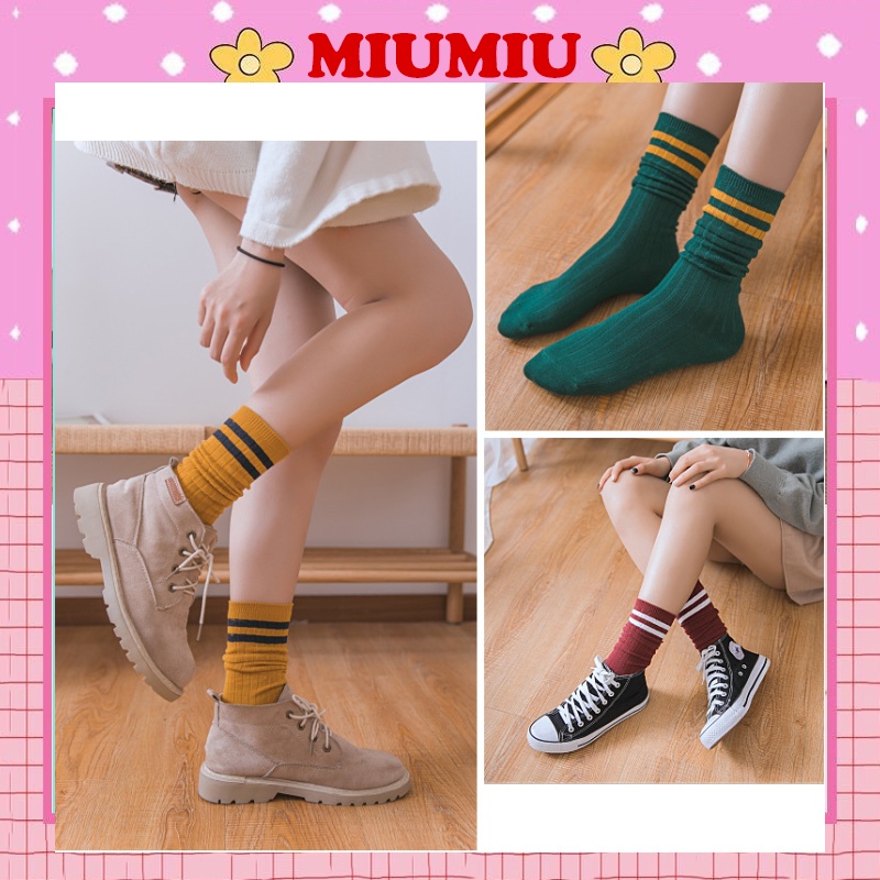 Tất nam nữ cao cổ nhún 9 màu phong cách vintage hàn quốc M73