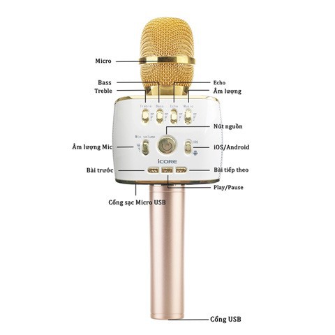 [Free Ship] Mic Hát Karaoke Kèm Loa Bluetooth Icore M9 Cao Cấp - Hát Cực Hay - Tích Hợp 3 in 1 Đầy Đủ Chức Năng