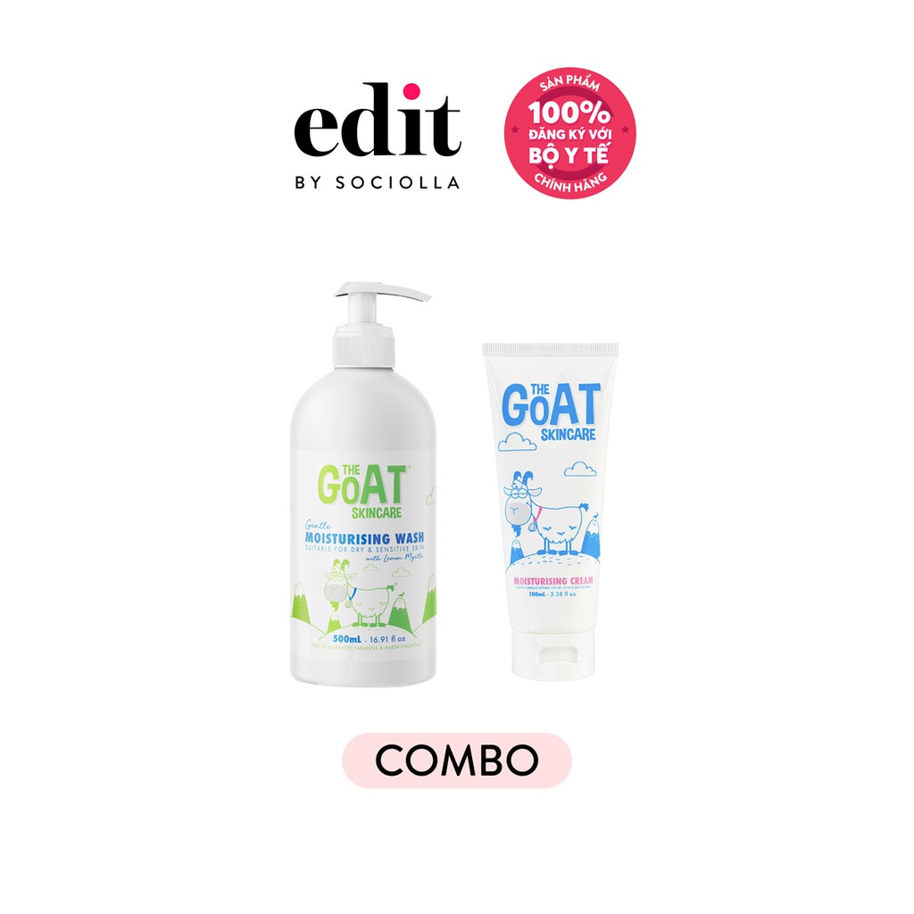 Combo Sữa tắm &amp; Kem dưỡng ẩm chiết xuất Sữa Dê The Goat Skincare 500ml + 100ml