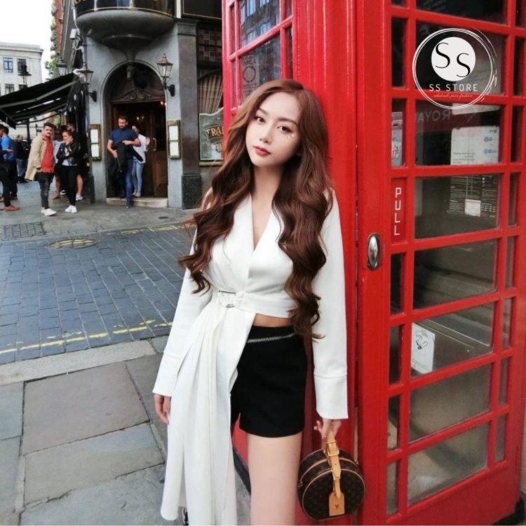 Áo Cổ V Thắt Eo Tà Dài (TRẮNG)