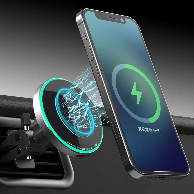 Đế Sạc Nhanh Không Dây 15W Có Nam Châm Gắn Lỗ Thông Gió Xe Hơi Cho iPhone 14 12 13 Pro Max Mini Plus