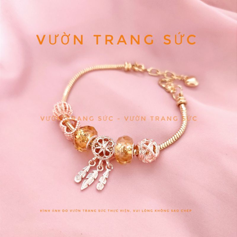 Vòng tay charm nữ - Lắc tay nữ charm mạ vàng Dream Catcher đá pha lê xinh đẹp Vườn Trang Sức VTSVT00195