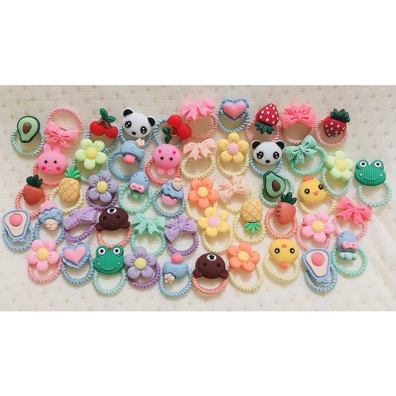Set 50 sợi thun cột tóc hình thú+trái cây siêu cute cho bé