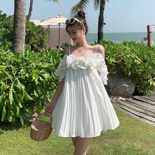 Váy 2 dây đũi dập ly dáng suông - Váy đầm nữ hai dây phối bèo ngực dáng suông dập ly phom rộng dáng ngắn C371