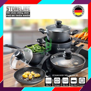 [Chính hãng] Bộ nồi chảo chống dính dùng bếp từ phủ đá thiên nhiên STONELINE @6588 - 2 chảo,3 nồi