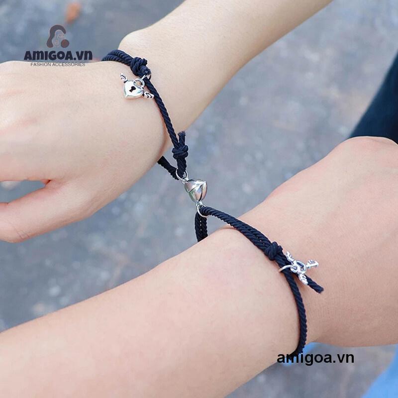 ✨✨Vòng Tay Thép Không Gỉ Mặt Trái Tim Từ Tính Thời Trang Cho Cặp Đôi