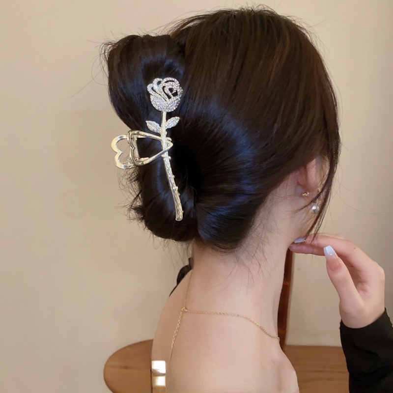[Hàng thiết kế] Kẹp tóc nữ hình nụ hồng đính đá sang trọng quý phái cho nàng