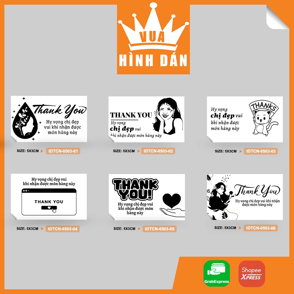 Set 50/100 nhãn dán THANK YOU CHỊ ĐẸP (5x3cm) - tem hình dán gói hàng, hộp hay túi sản phẩm dành cho shop (1.042)
