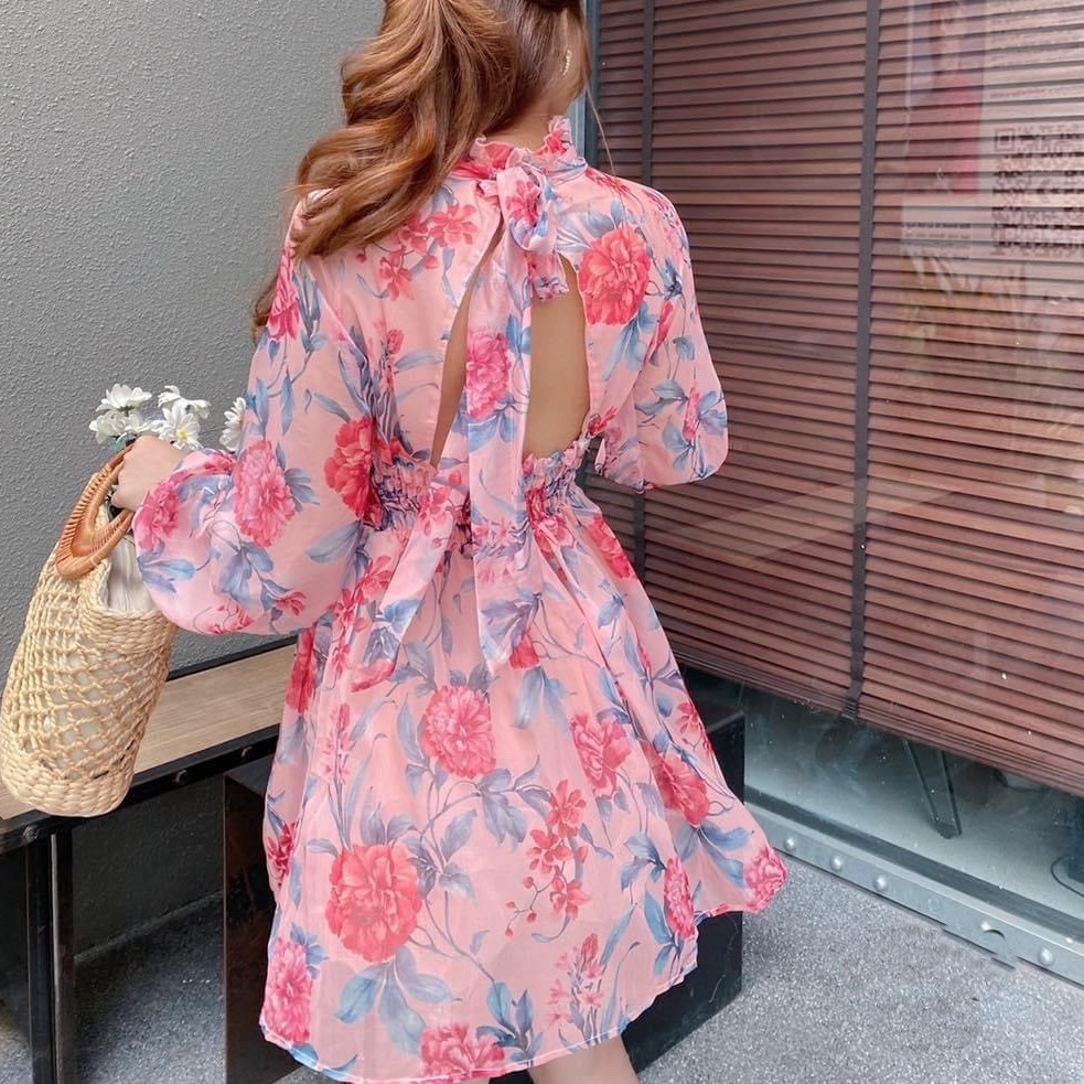 [SALE_50%] VÁY HOA HỞ LƯNG TIỂU THƯ - CHẤT LIỆU VOAN TƠ NHẬP KHẨU - MÀU HOA PASTEL - [THIẾT KẾ] [FLASHSALE]