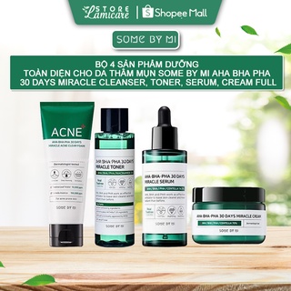 Bộ 4 sản phẩm dưỡng toàn diện cho da thâm mụn Some by mi AHA BHA PHA 30 days miracle cleanser, toner, serum, cream full