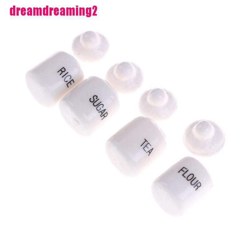 Bộ 4 Hũ Sứ Trắng Có Nắp Mini Trang Trí Nhà Cửa