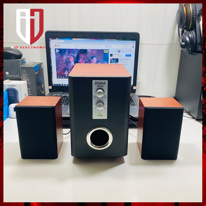 Loa Máy Vi Tính Pc Để Bàn Có dây Chính Hãng 2.1 RHM RM-220BT Loa Thùng Gỗ Bass Mạnh