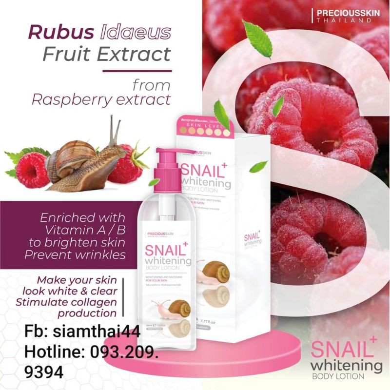 Lotion Dưỡng Ẩm &amp; Trắng Da SNAIL Whitening Body Lotion Precious Skin Thái Lan 230ml