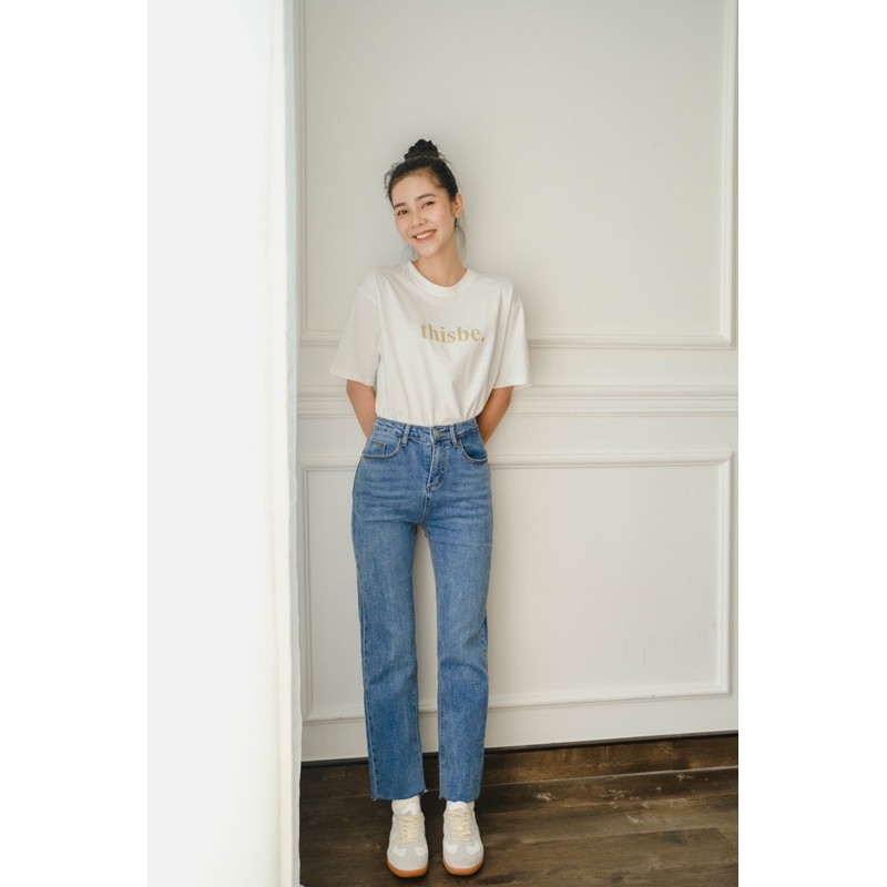 quần jeans ống suôn LEN clothing cắt lai form trơn 7909