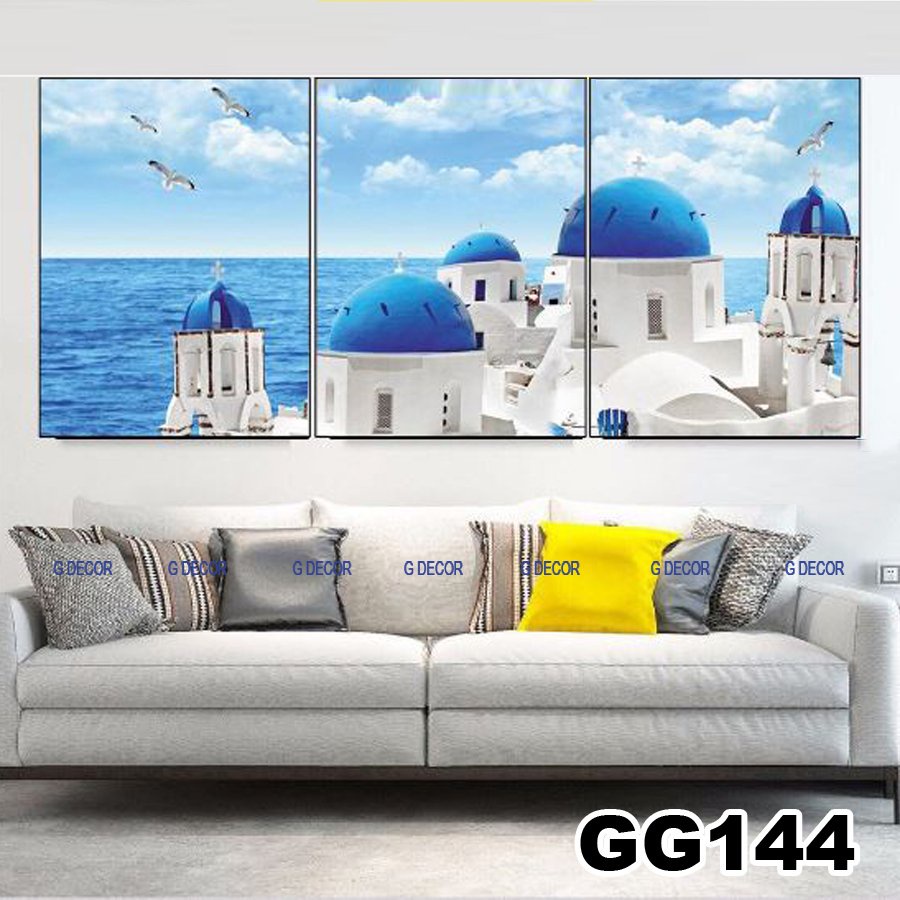 Tranh treo tường canvas 3 bức phong cách hiện đại Bắc Âu 140, tranh lá cây trang trí phòng khách, phòng ngủ, phòng ăn