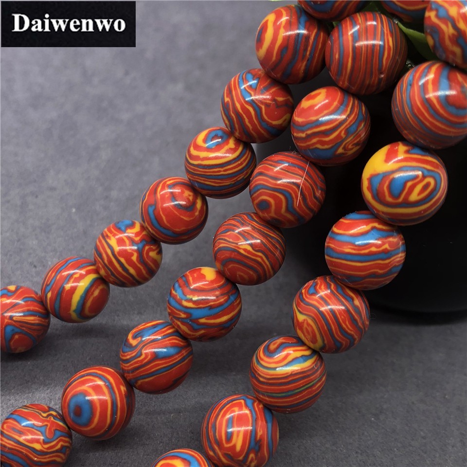 Chuỗi hạt turquoise vân sọc hình tròn 4-12mm xỏ trang sức tự làm