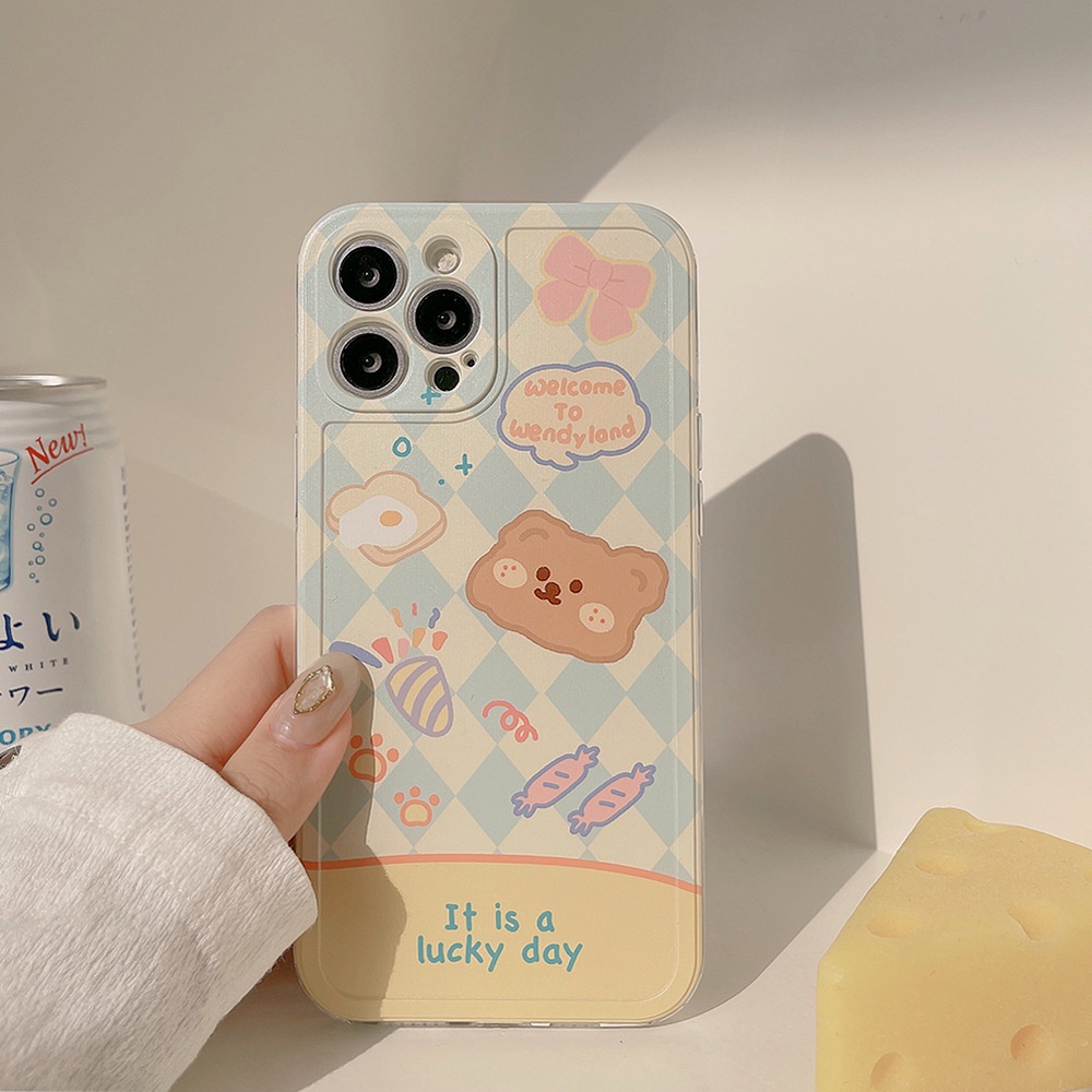 ốp iphone 11 Ốp điện thoại tpu hình gấu sọc caro cho iPhone 11 Pro Max X Xr Xs Max 7 8+ Se 2020 12promax 12mini 13promax 13mini