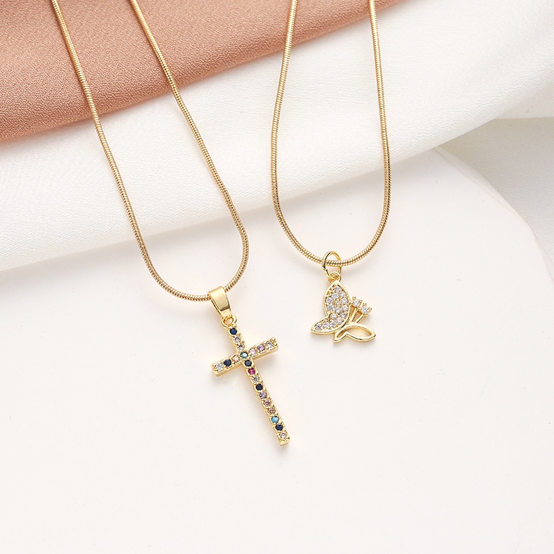 XiaoboACC Vòng Cổ Bằng Thép Không Gỉ Mạ Vàng Hình Cỏ 4 Lá Đính Đá Zircon Thời Trang Không Gây Dị Ứng Cho Nữ - 50cm