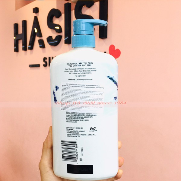 Sữa Tắm Hoa Oải Hương &amp; Lá Cây Bạch Dương OLAY - Fresh Outlast Purifying Birch Water &amp; Lavender 887ml