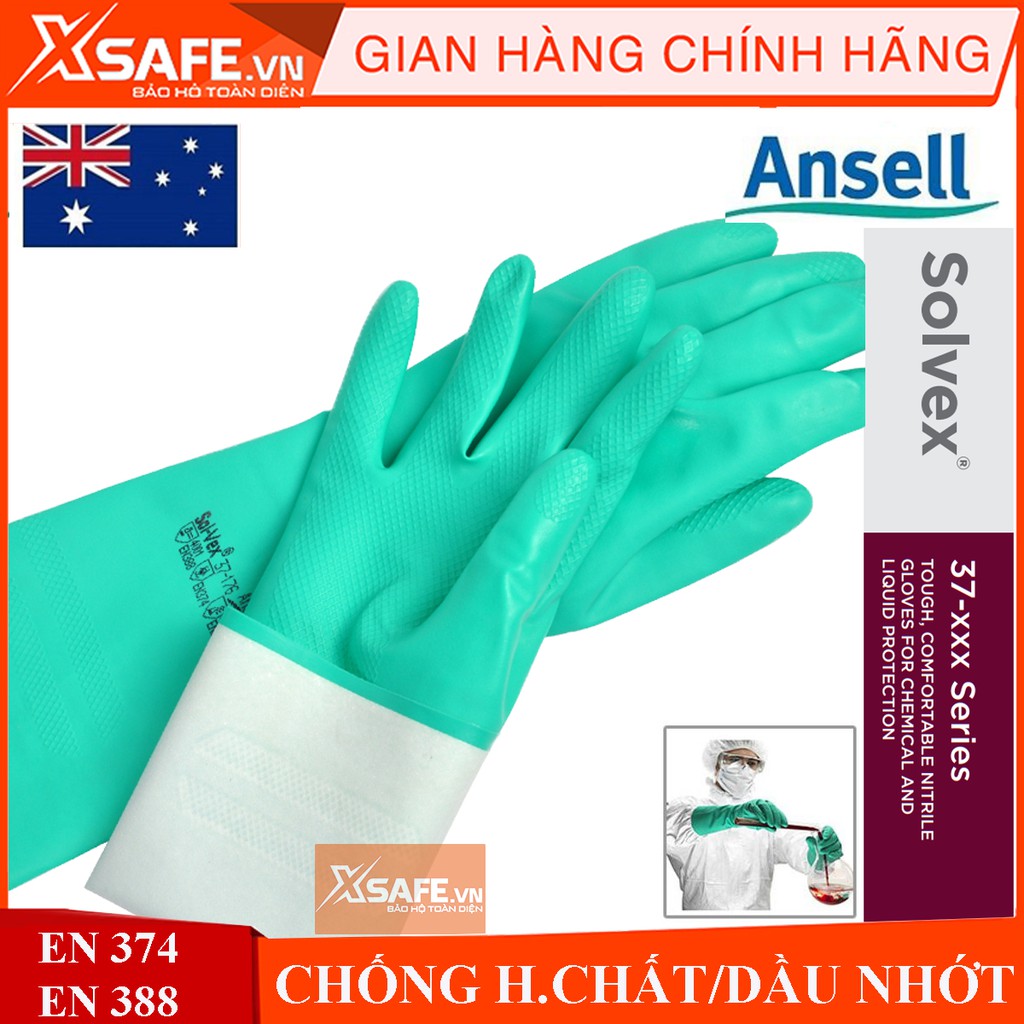 Găng tay chống hóa chất Ansell 37-176 cấu tạo nitrile - chống hóa chất - axit - dầu nhớt - thấm hút mồ hôi tốt