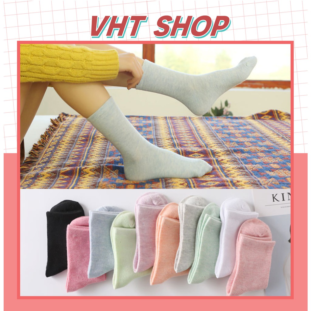 Tất cổ cao nữ, vớ cổ cao nữ màu trơn basic vải cotton co giãn hàng xuất Nhật TC49-VHT SHOP