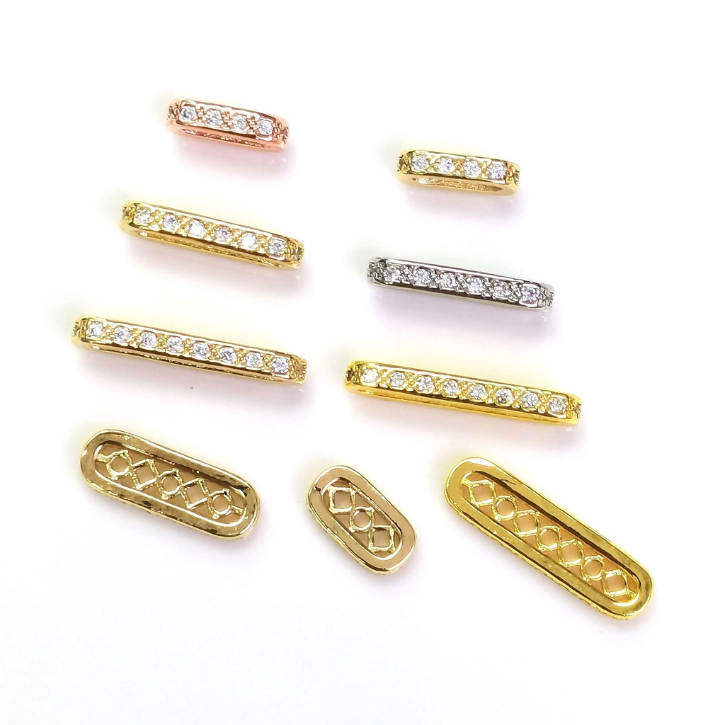 Hạt Cườm Oval Ba Lỗ Bằng Đồng Mạ Vàng 14K diy