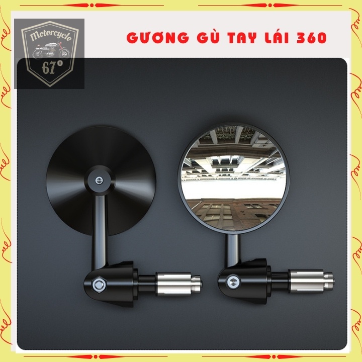 Gương gù tay lái CAFE RACER kính gù tròn cao cấp làm gương kiểng xe độ xoay 180